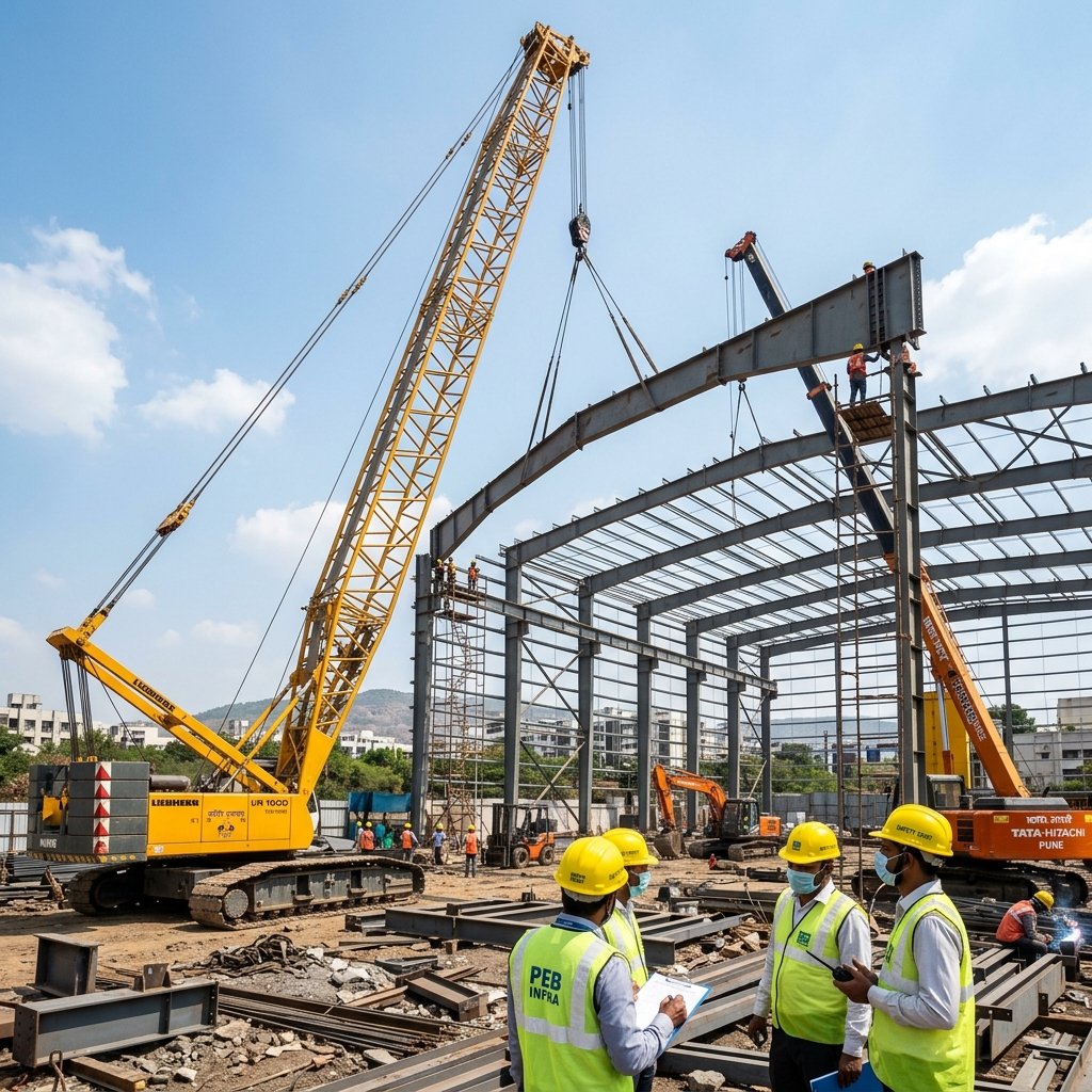 PEB construction site in Pune - SM Infra Projects